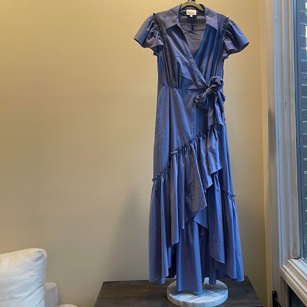 cinq a sept Blue Ruffle Wrap Midi Dress - Picture 2 of 8